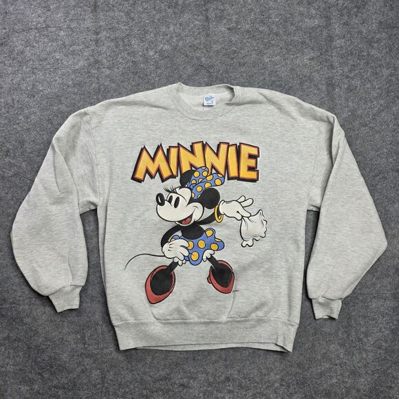 Vintage Disney Minnie Mouse Sweatshirt Mens XL Gray Velva Sheen Made USA 90s - Picture 1 of 11